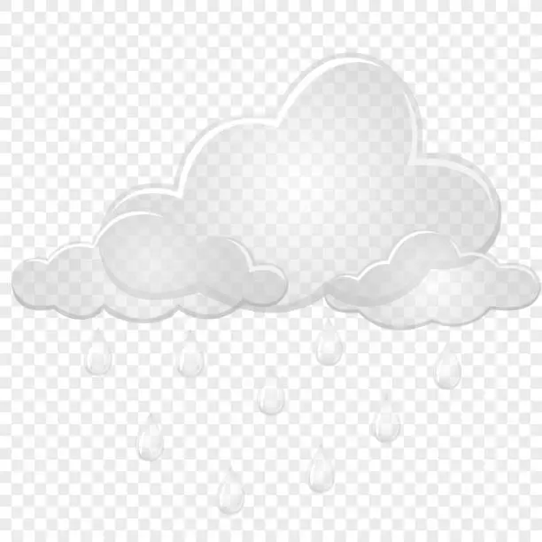 Vector illustration of Transparent clouds with rain drops. Flat design style. For the design of your website, logo, application. Vector illustration