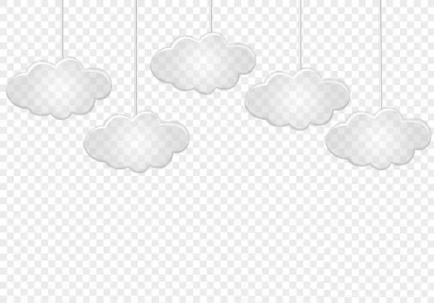 Vector illustration of Transparent clouds with silver ribbon. Flat design style. For the design of your website, logo, application. Vector illustration