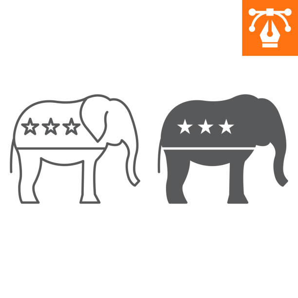 Republican elephant line and solid icon Republican elephant line and solid icon, outline style icon for web site or mobile app, election and politics, republican elephant vector icon, simple vector illustration, vector graphics. republican elephant logo stock illustrations