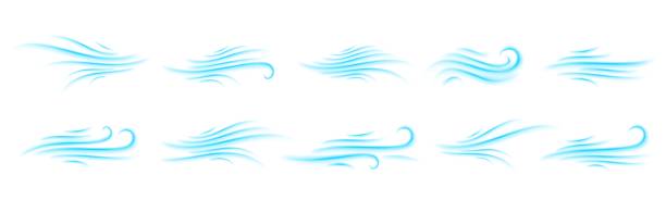 ilustraciones, imágenes clip art, dibujos animados e iconos de stock de doodle wind gradient set.  air wind motion, air blow, swirl elements. blowing motion. transparent effect - breeze