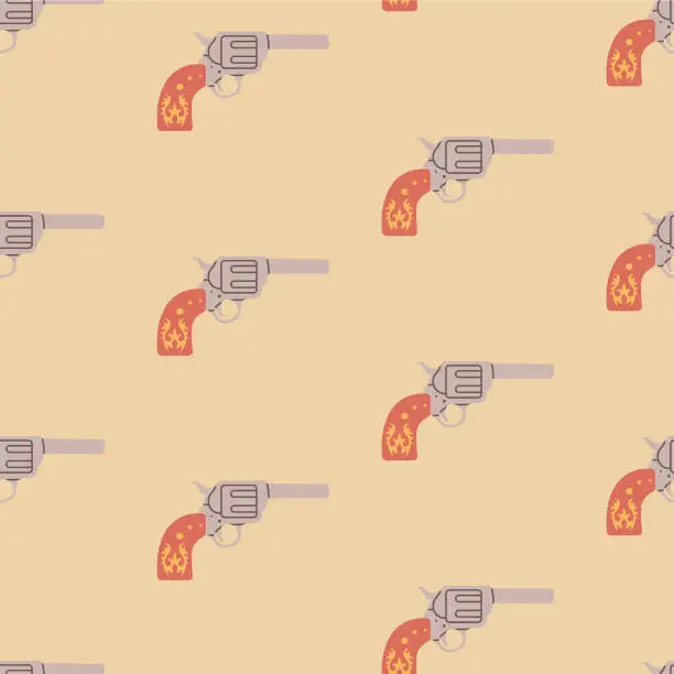 Vector illustration of Cute Wild West Seamless Pattern With Handgun