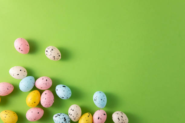 istock Flowers and Easter Eggs on Green Background 2114264386