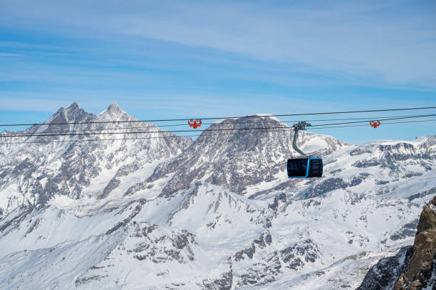 istock Snowcapped mountains and cable-car 2114270217