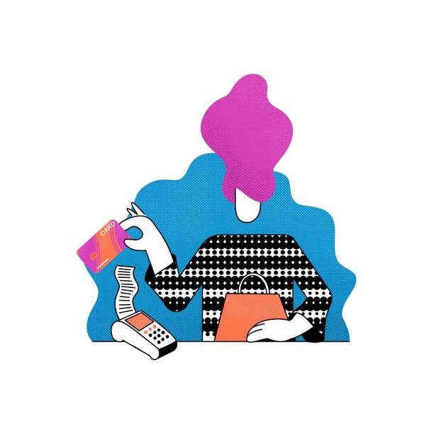 istock A woman is using a credit card to make a purchase minimal style. 2114272310