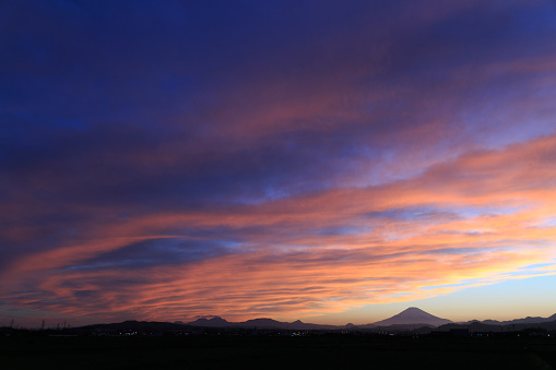 Fuji and suburban evening view