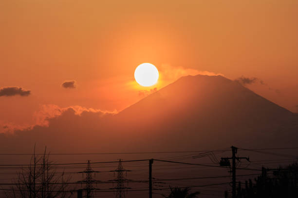 Fuji and suburban evening view