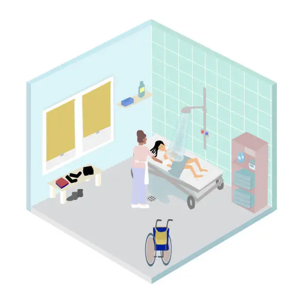 Vector illustration of Isometric bathroom healthcare