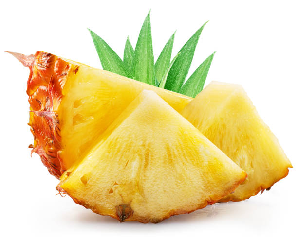 istock Ripe pineapple  and pineapple slices isolated on white background. File contains clipping path. 2114296006