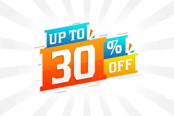 Vector illustration of Sale of advertising campaign up to 30 Percent off promotional design.