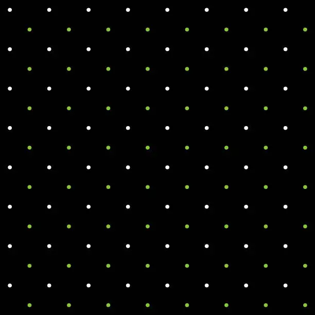 Vector illustration of Small white and green seamless polka dot pattern vector, Black background. Christmas Theme