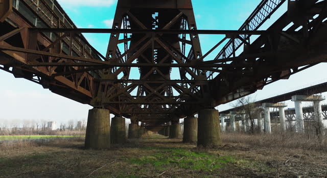 Rusty Steel Underneath Structure Of Harahan Bridge In West Memphis, Arkansas. low angle shot