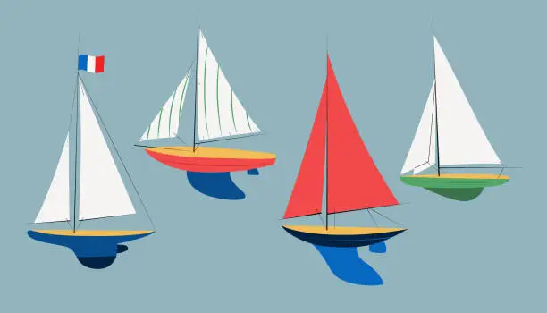 Vector illustration of Set with four different sailing boats