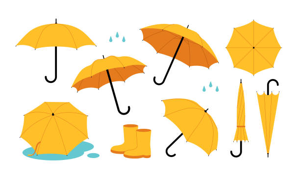 Umbrella vector illustration isolated on white background. Rainy season design element in multicolor cartoon style. weather protection clothing stock illustrations