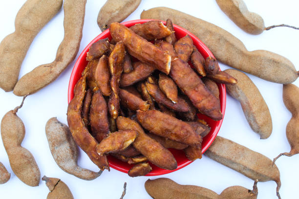 Peeled Tamarind fruits in a plate top view