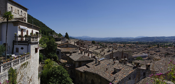 view from above of the roofs of Gubbio