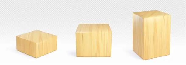 Vector illustration of Wooden square podium realistic vector set