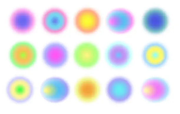 Vector illustration of Set of neon bright blur circle. Vibrant holographic light. Multicolor radial gradient. Gradation shapes set palette.