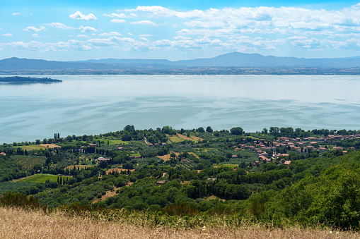 The Trasimeno lake at summer near Passignano, in Perugia province, Umbria, Italy