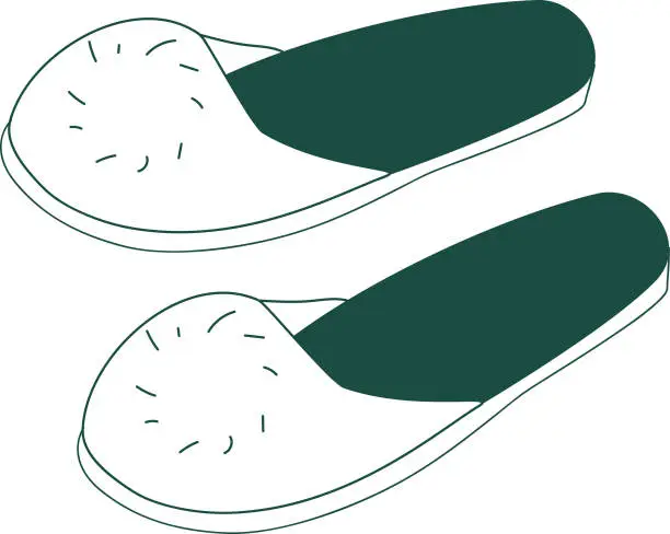 Vector illustration of Women sleepers shoes line drawing in green in white colors. Cute home sleepers shoes template