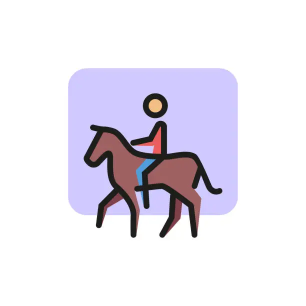 Vector illustration of Man riding horse line icon