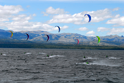 kitesurfing or kiteboarding a summer sailing sport in the water