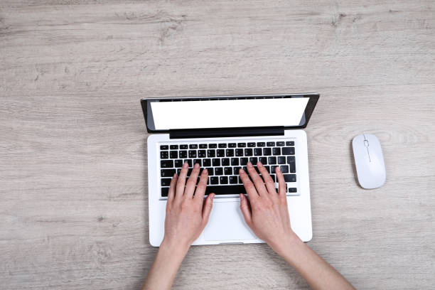 woman with laptop work in office