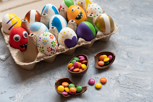 coloured Easter eggs on white background