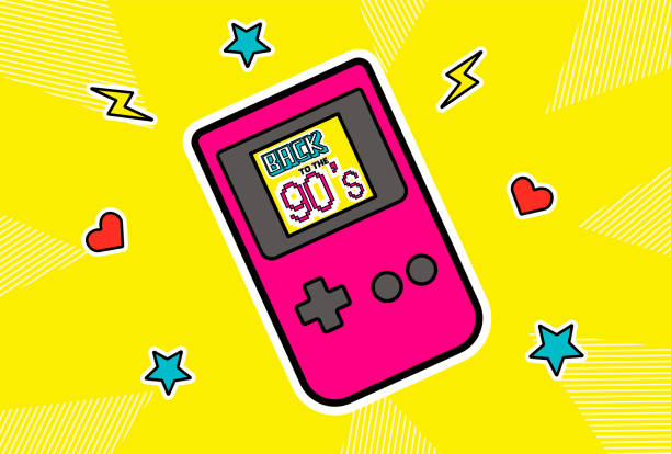 Back to the 90's. Vintage Game Console, Thunderbolt Shape, Heart Shape, Star Shape. Design in 1990s Style. Vector illustration.