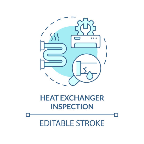 wärmetauscher-inspektion weiches blaues konzeptsymbol - heat exchanger stock-grafiken, -clipart, -cartoons und -symbole