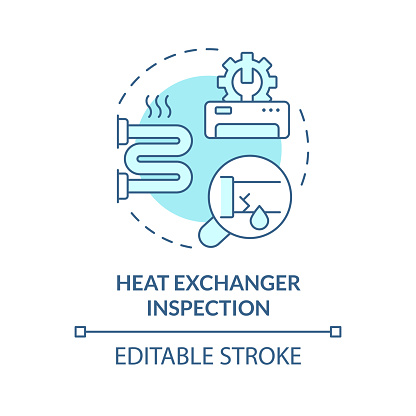 Heat exchanger inspection soft blue concept icon. Pipes examination. HVAC system diagnostics. Round shape line illustration. Abstract idea. Graphic design. Easy to use in promotional material