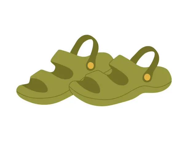 Vector illustration of Pair of green Crocs. Comfortable summer shoes. Vector illustration in flat style