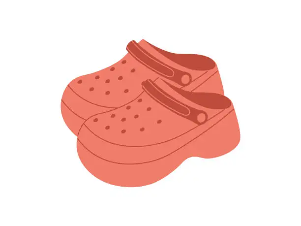 Vector illustration of Pair of red Crocs. Comfortable summer shoes. Vector illustration in flat style