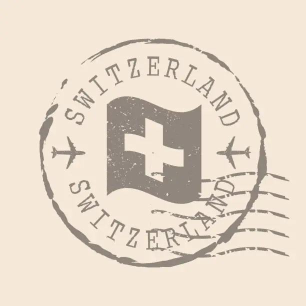 Vector illustration of Stamp Postal of Switzerland. Stamp of rubber grunge.  Design Retro Travel. Seal  Flag of Switzerland grunge  for your design.  EPS10.