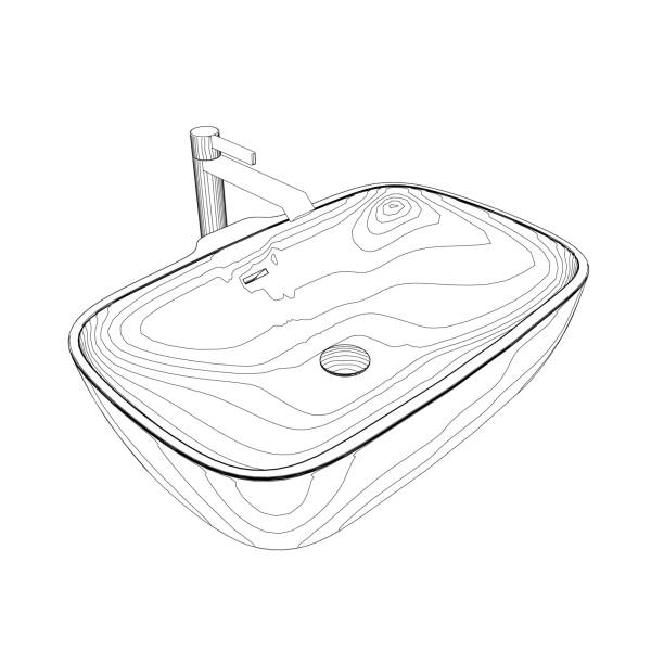 Bathroom sink with tap line drawing on white isolated background. Vector illustration. Bathroom sink with tap line drawing on white isolated background. Vector illustration. plumber tablet stock illustrations