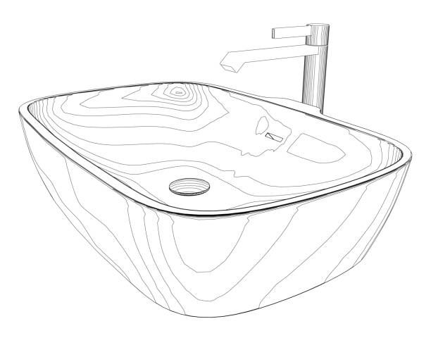 Bathroom sink with tap line drawing on white isolated background. Vector illustration. Bathroom sink with tap line drawing on white isolated background. Vector illustration. plumber tablet stock illustrations