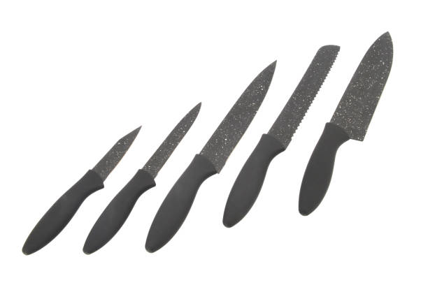 Black Knife Set on white background stock photo