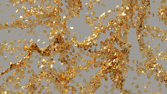 Foliage with gold leaves, 3D render.