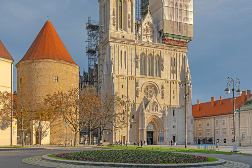 Zagreb, Croatia - November 3, 2019: Roman Catholic Cathedral of Zagreb Located at Kapitol Sunny Fall Afternoon.