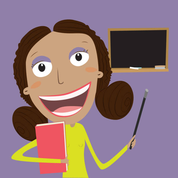 istock Teacher's day concept. Teacher with book and chalkboard. Black girl. 2114562311