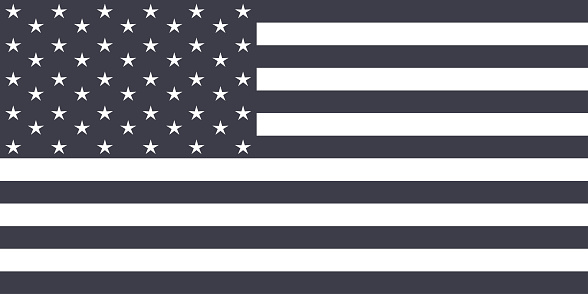 Standard size black and white US flag symbol. Vector illustration.