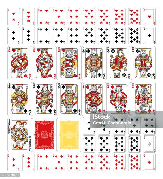 Playing Cards Identification Playing Cards Deck Full Complete Red Yellow Black Stock Illustration ...