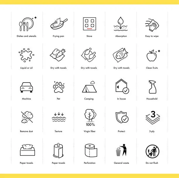 Vector illustration of Set icons for toilet paper, napkins, wipes and other hygiene product.