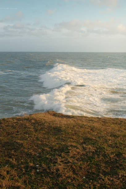istock Grassy shore with serene ocean waves in the background 2114603595