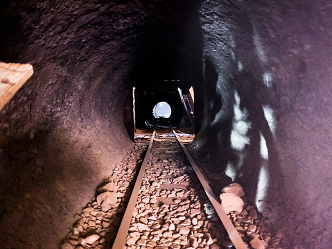 Gold mine wagon railway. digging and mining work