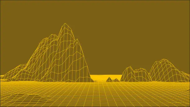 Vector illustration of Abstract vector frame landscape background. Cyberspace grid. Frame landscape background. 3d technology wireframe vector illustration. Digital frame for presentations.