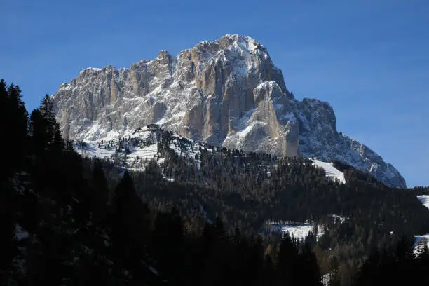 Photo of Langkofel, mountain above Wolkenstein, South Tirol.