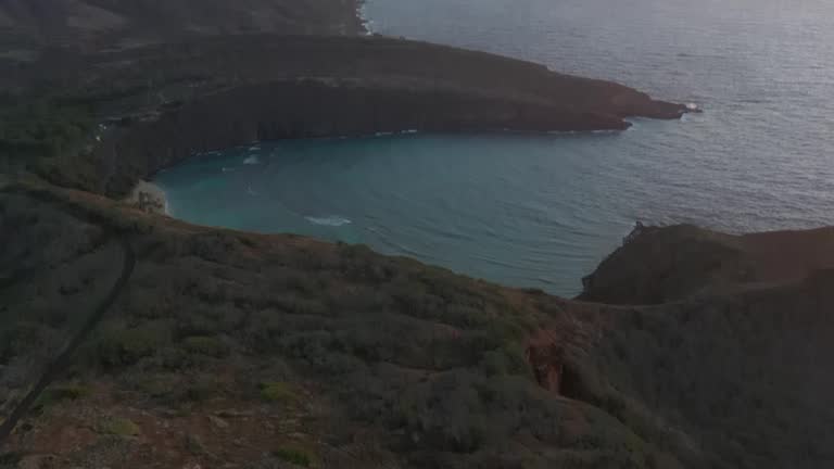 Aerial video of Anoma Bay, Oahu Hawaii, USA