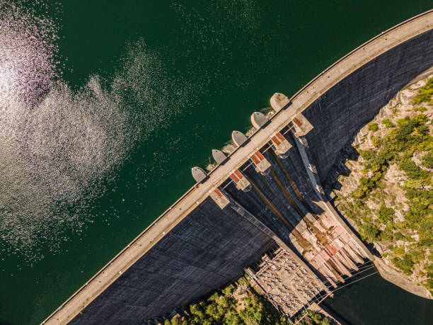 istock Hydroelectric Dam Wall in Spring, Aerial View. 2114668051