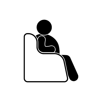 icon overweight man in chair, illustration of sedentary lifestyle and obesity