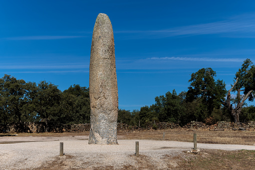 The Menhir of Meada standing stone near Castelo de Vide in Portugal